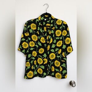 Vintage German Silk / Sunflower Floral Short Sleeve Blazer Size 40 / US 8–10